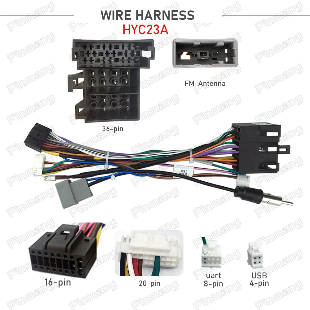 Car Radio Cable HYC23 Android Head Unit Wire Harness Adapter with CAN Bus Decoder for Hyundai Genesis Rohens Coupe