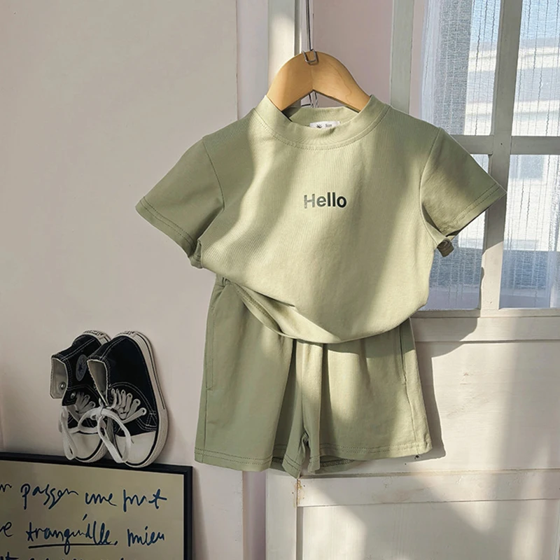 2-10T Toddler Kid Baby Boy Girl 2pcs Clothes Set Summer Short Sleeve T Shirt Top Shorts Set Casual Loose Two Piece Set