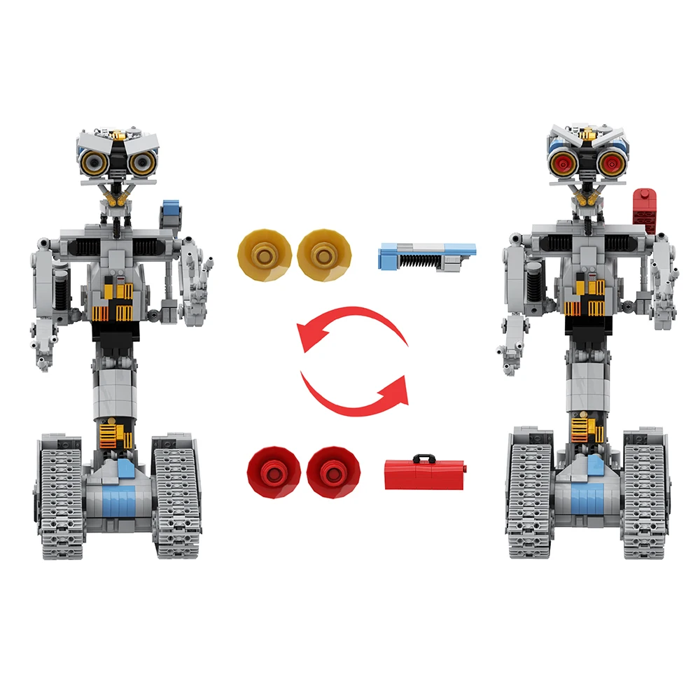 MOC Classic Movies Short Circuits meche Johnny 5 Robot Building Block set armi meccaniche Iron Sheet Model Brick Kid Toys