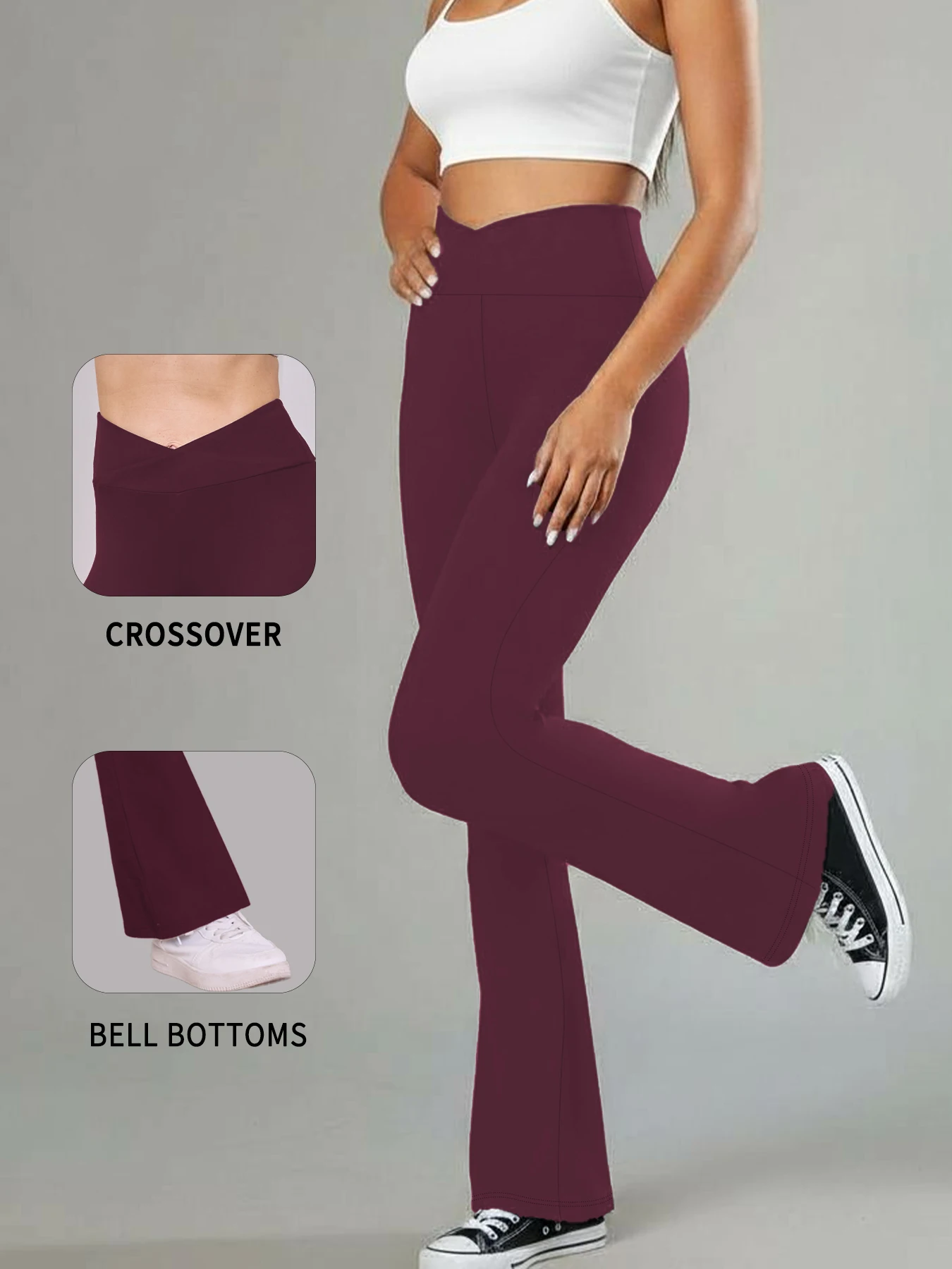 

Women's Super Soft Crossover High Waisted Flare Leggings. Tummy Control Yoga Bootleg Bell Bottoms