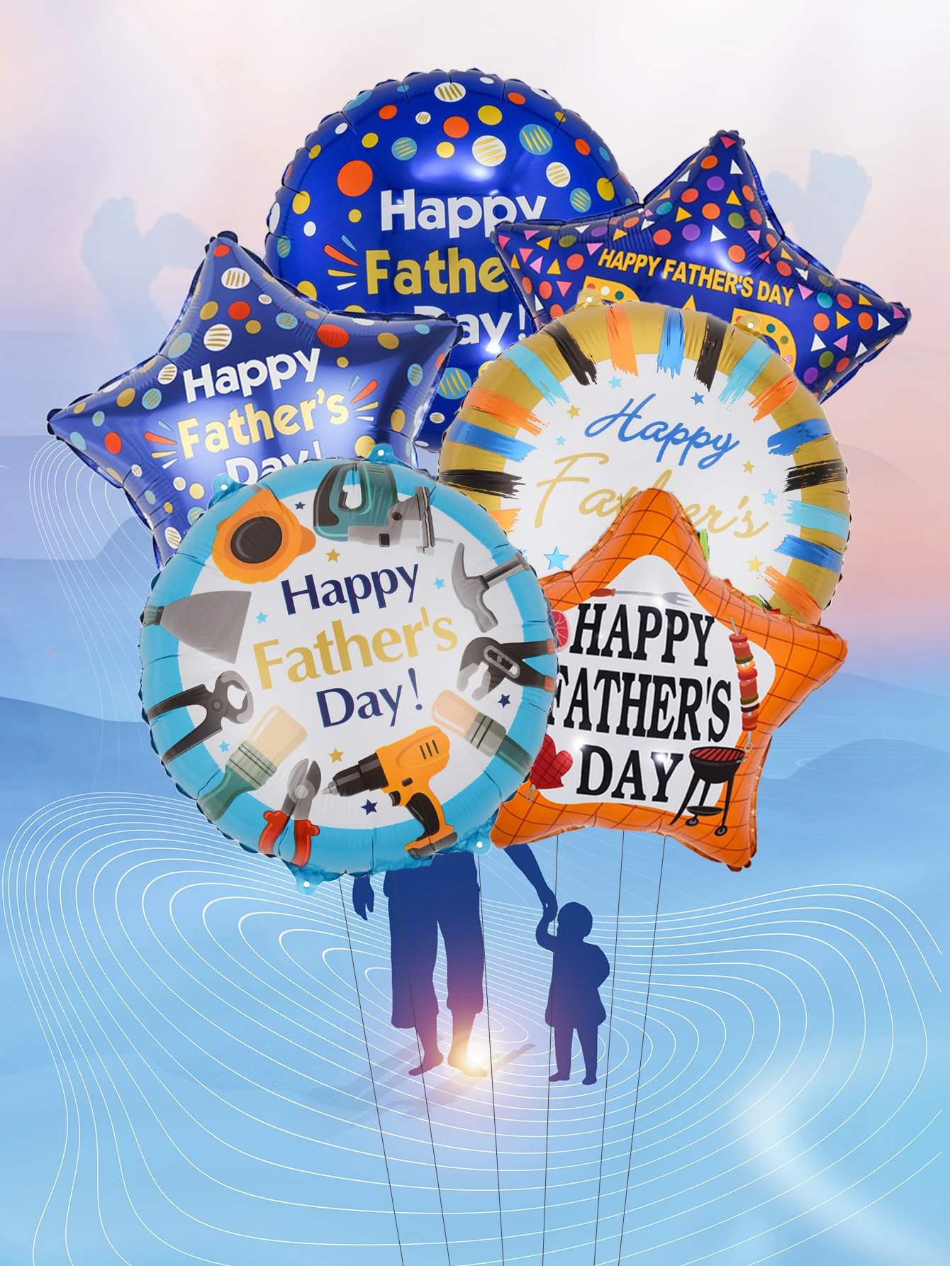 6pcs 18inch English Spanish Happy Father\'s Day Round Star Balloons Best Dad Helium Balloon Papa Father\'s Day Party Decorations