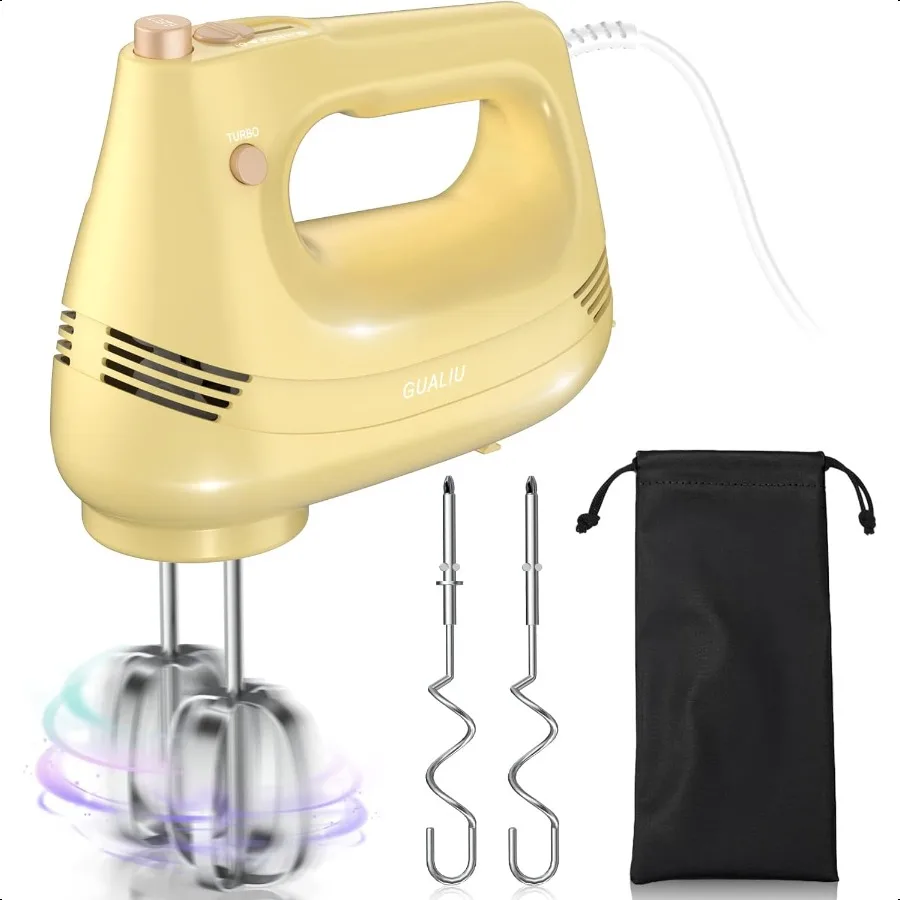 

Electric Hand Mixer with Stainl Steel Whisk Dough Hook Attachment and Storage Bag Handheld Mixer for Baking Cakes Eggs Cream Fo