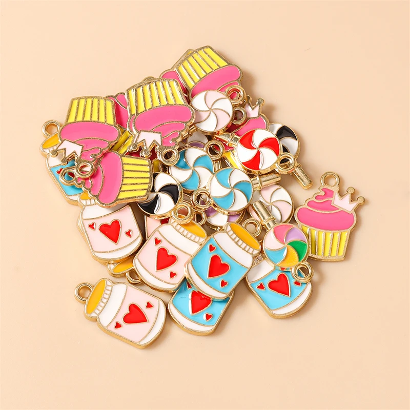 10 Stück Niedliche Emaille-Anhänger in Form von Lebensmitteln, Eiscreme und Lollipops für Schmuckherstellung, Halsketten, Ohrringe, Armbänder, DIY-Bastelzubehör – Detail 4