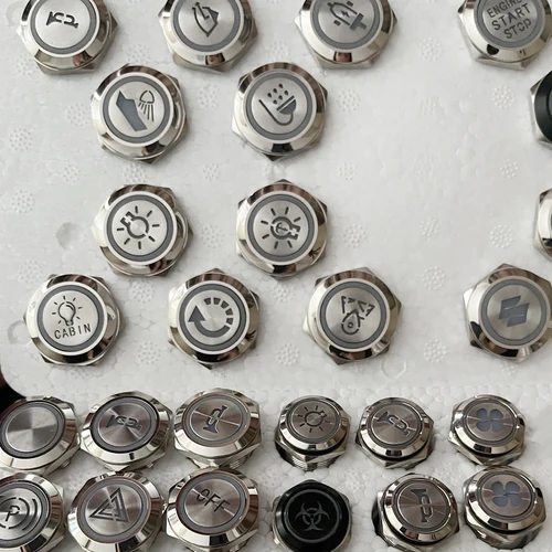 Imagen 2 del producto Interruptor de botón de metal personalizado de 16/19/22mm con luz led de parada de inicio de enchufe para cuerno de coche impermeable negro/plata 12V 24V 220V 5V