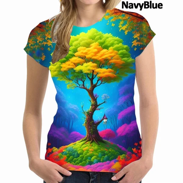 Women's Fashion Short Sleeve 3D Printed Mountain Landscape T-Shirt Ladies Girls T-Shirts