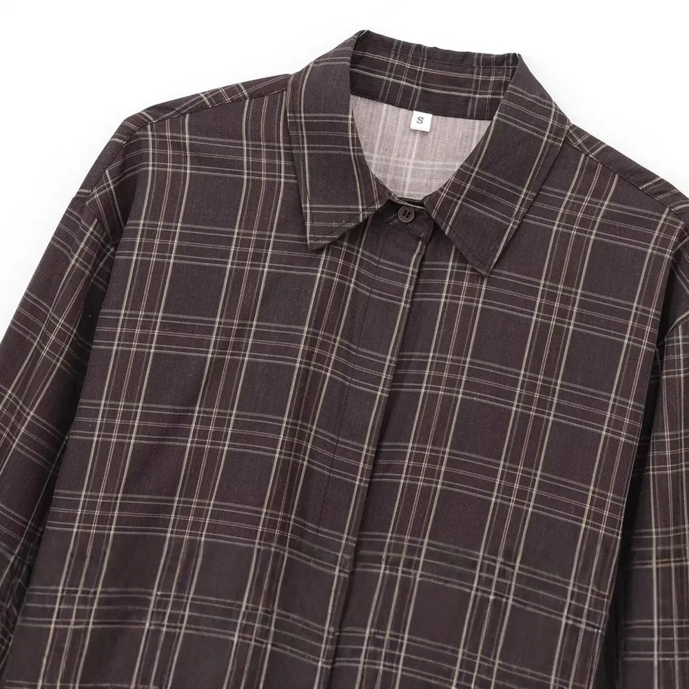 カジュアルなチェック柄のショートシャツ、ヨーロッパとアメリカのファッション、女性のための人気デザインの服