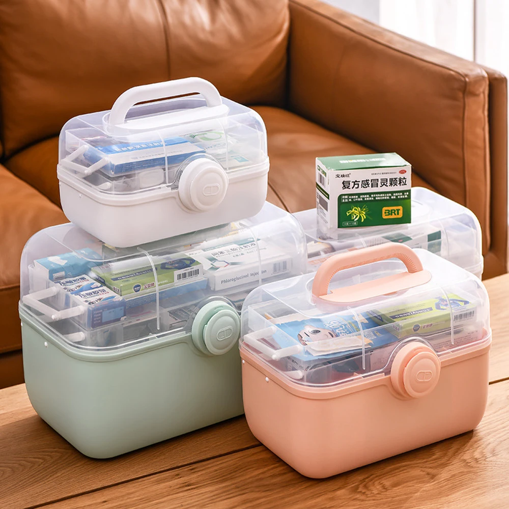 Craft Box Organizer & Medicine Organizer Storage with 3 Layer,Multifunctional Plastic Sewing Organizers,Cute First aid Kit Empty