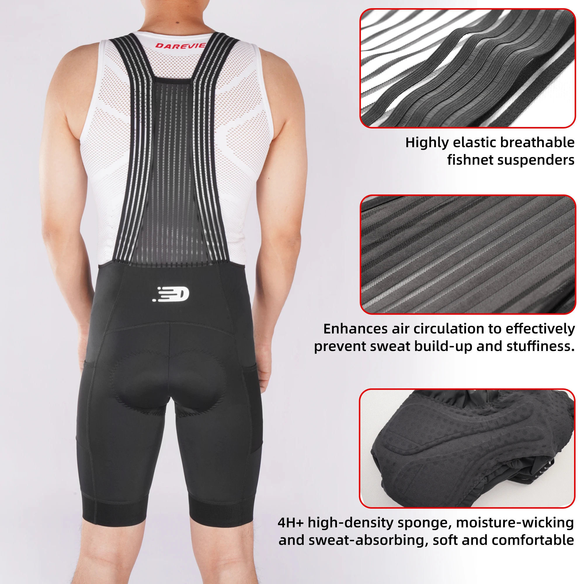 DAREVIE Cycling Bib Shorts Man with Pockets 2025 Men's Cycling Shorts 5CM Leg Gipper Pro Team Men's Cycling Clothing - Image 4
