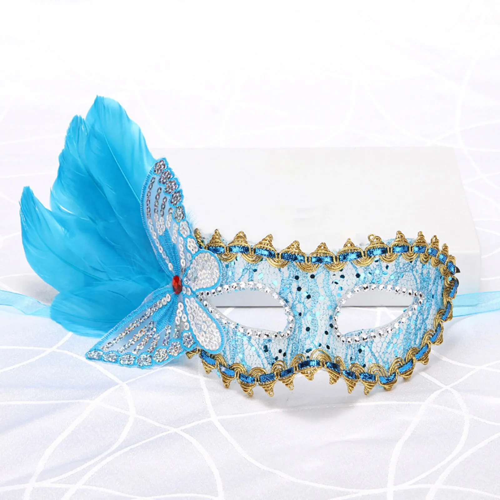 

Women's Fashion Side Large Feather Lace Masquerade Face Mask Cosplay Party Props New Fashion Half Face Eye Mask Mardi Gras Mask