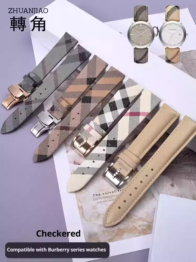 

Genuine Leather Watch Strap suitable for Burberry BU19384 Burberry Classic Plaid Men's and Women's Watch band waterproof leather