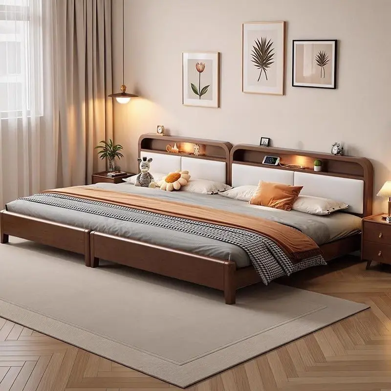 

Solid wood parent-child oversized wooden bed, three-person plus-four, two-child simple and wide, three-child family combination