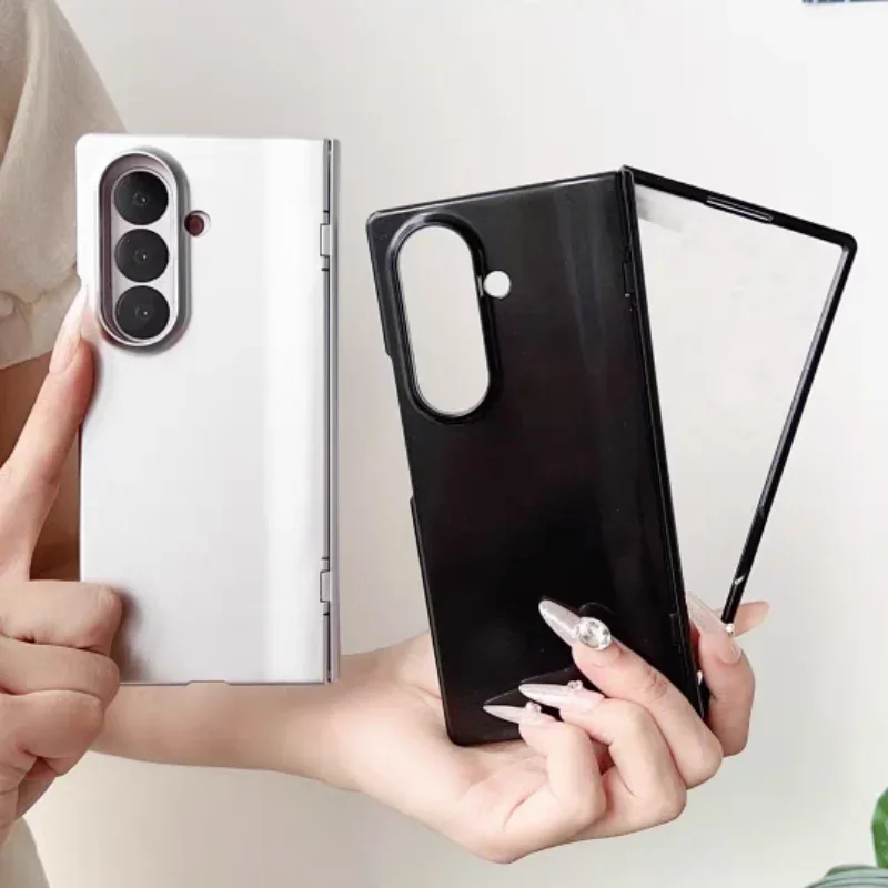 

Simple Fashion Metal Paint Colorful Case For Samsung Galaxy Z Fold 7 6 5 4 3 Hinge Full-pack Screen Film Protect Back PC Cover