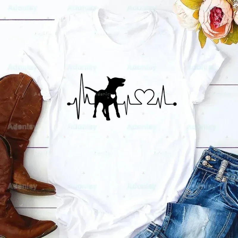 مجموعة بولدوج تي شيرت نسائي لطيف كلب شعار متعة عادية متعددة الاستخدامات رقبة مستديرة قميص أبيض بأكمام قصيرة تي شيرت مع طباعة #2