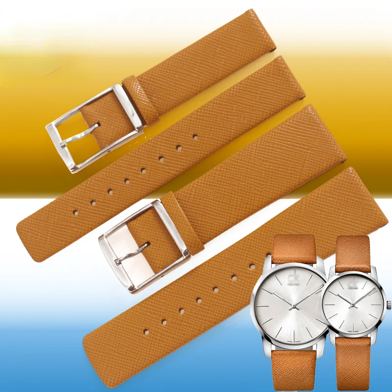 Genuine Leather Watch Strap for CK  K2g211 K2g231 Waterproof Sweat-Proof Soft Comfortable Yellow Men Women Watchband22 16mm