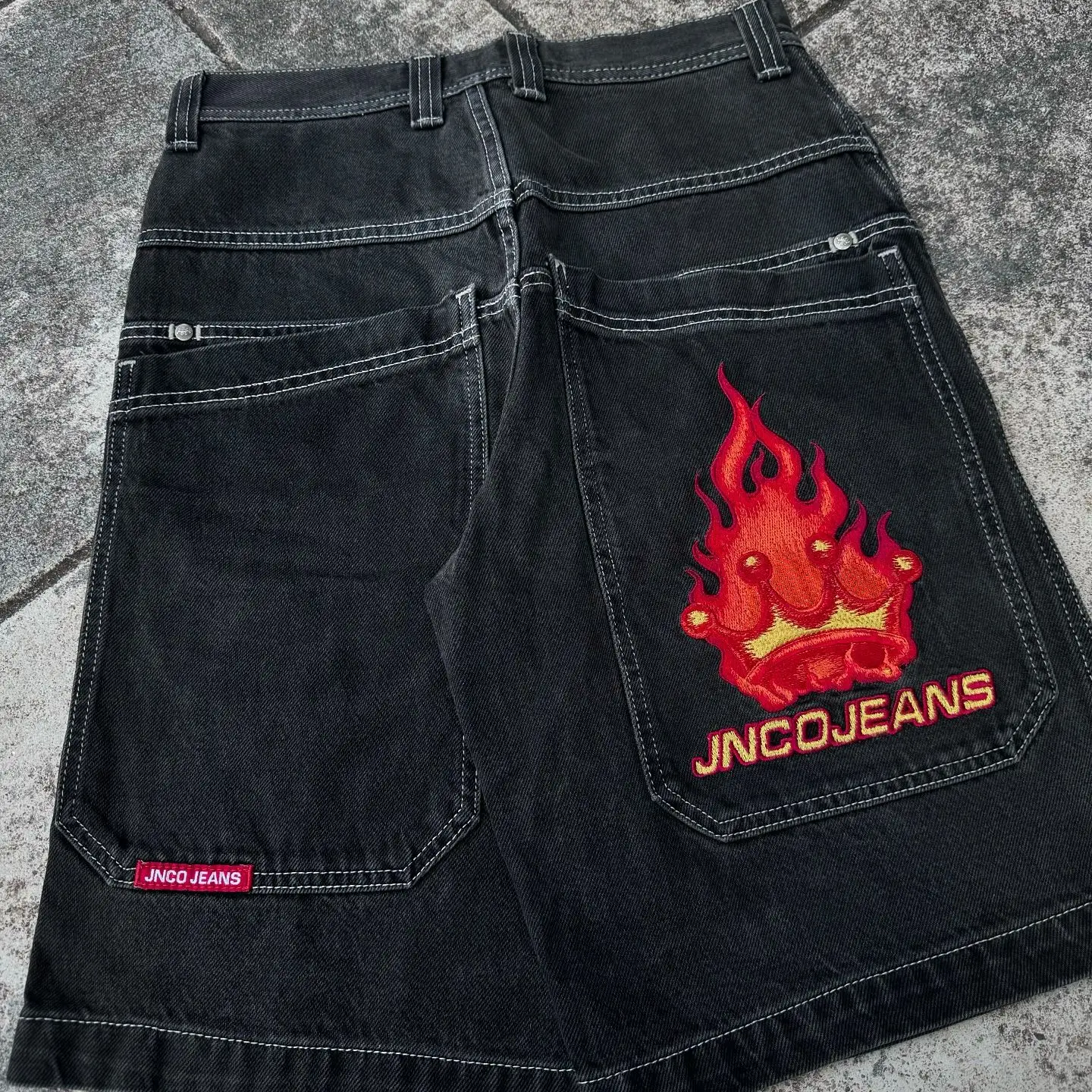 男性と女性のためのjnco-bagyデニムショーツ、刺繍パターン、ヒップホップ、ヴィンテージストリートウェア、バスケットボールファッション、y2k、原宿、夏