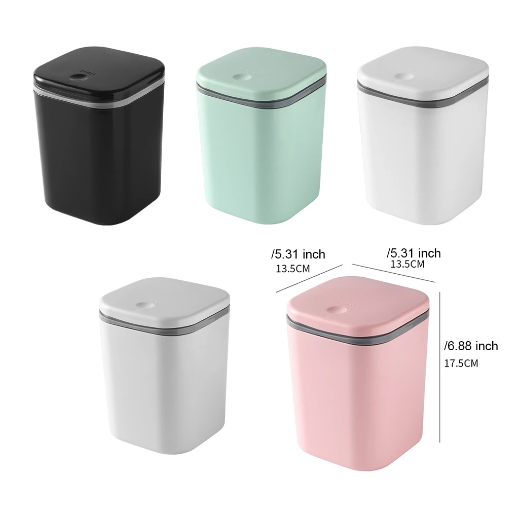 Trash Can Odorless Round Corner Button Switch Office Dust Bin Pink