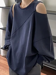 Female Clothes Loose Plain Tops Baggy Pullovers Sweatshirts for Women Blue Kpop E Thick Long Sleeve Sweat-shirt Y2k Style Casual