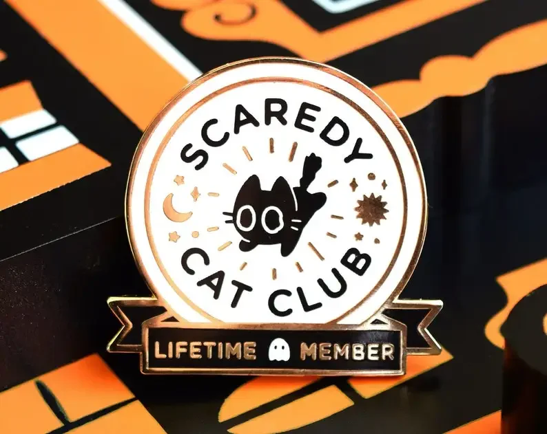 Scaredy Cat Club Lifetime Members Only Enamel Pin //Halloween, Black , Spoopy,  Pin, Kawaii  Cute  Spooky