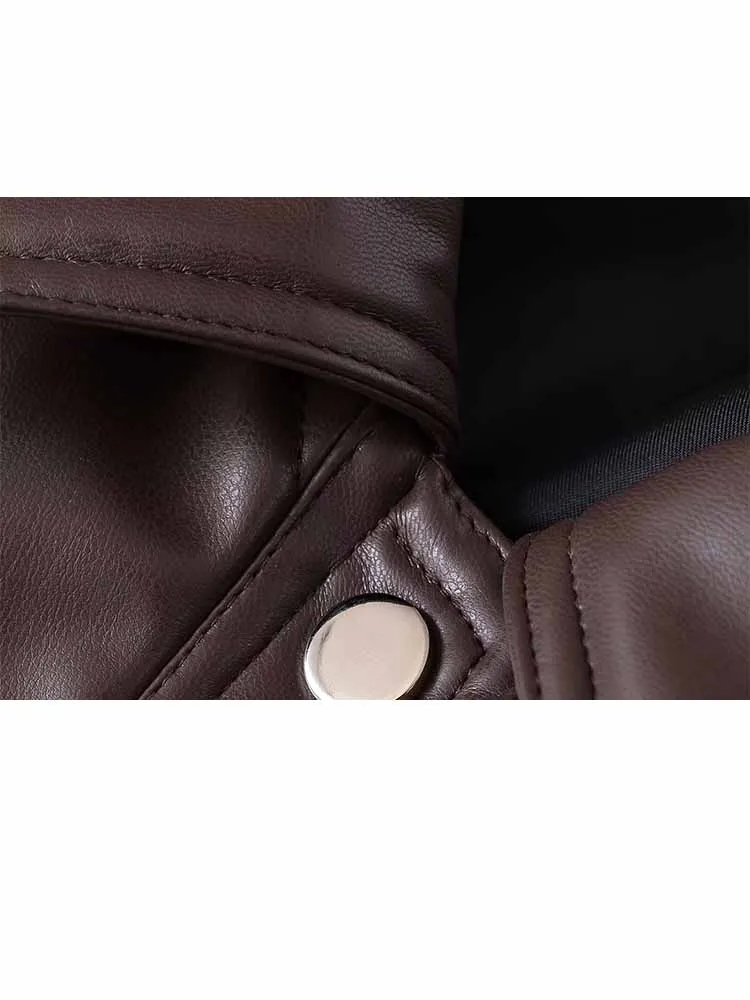 HH Vrouw Vroege lente Comfortabele lange mouwen Revers Quilten Kunstmatige Pu-leren jas Vrouwelijke mode Casual veelzijdige jas