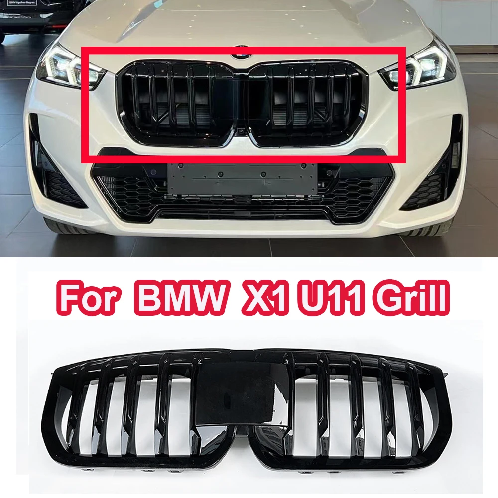 

Black Grilles For BMW X1 U11 2020-2023 Front Double Kidney Hood Gloss ABS Plasstic Car Accessories