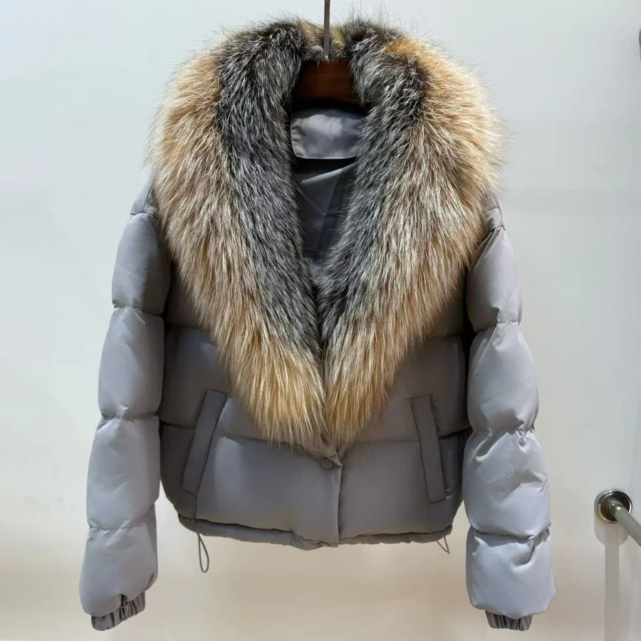 Witte donsjassen Echte grote vossenbontkraag Bovenkleding Echte bontjas Winterjas