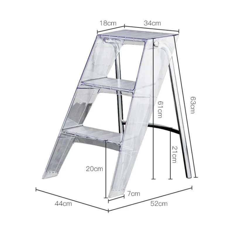 Transparent Acrylic Stepladder Folding Indoor Ladder Thickened Herringbone Storage 3-Step Compact Design Stylish and Modern