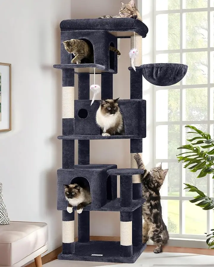 Globlazer Corner Cat Tree 66 بوصة برج تسلق متعدد المستويات كيتي كوندوس برج خدش للقطط للقطط الداخلية المتعددة مع Lar