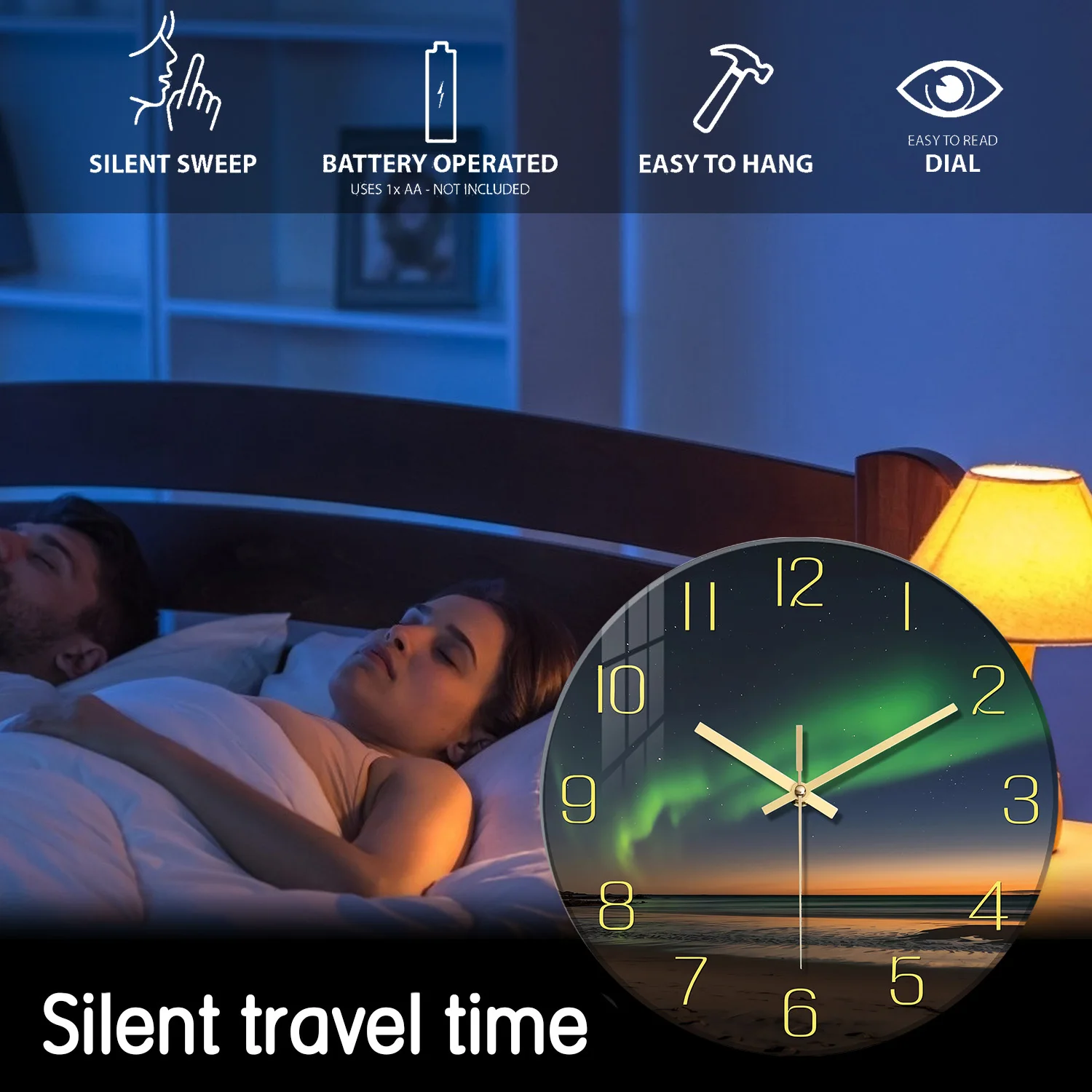 ساعة حائط زجاجية لتزيين المنزل وغرفة المعيشة وغرفة النوم وتصميم الشفق والساعة الصامتة والشاطئ 1 * *