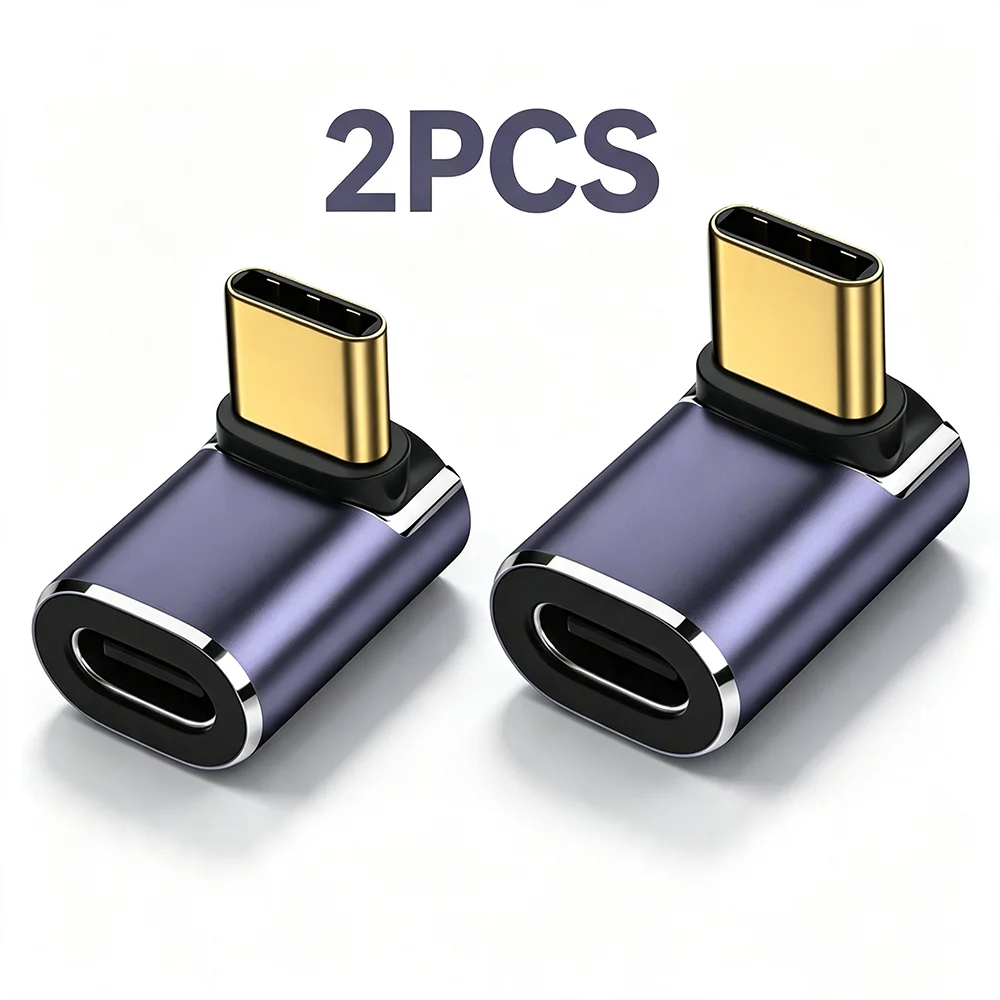 NNBILI 2 Stück USB4.0 40 Gbit/s Adapter 90 Grad rechtwinklig USB Typ C Stecker auf Buchse Adapter 100 W schnelles Laden für Laptops MacBook