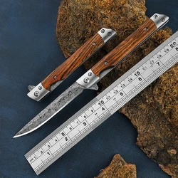 Outdoor Folding Knife M390 Stainless Steel, Mini Self-Defense Pocket Knife with Laser Etched Damascus Pattern,Fruit Knife