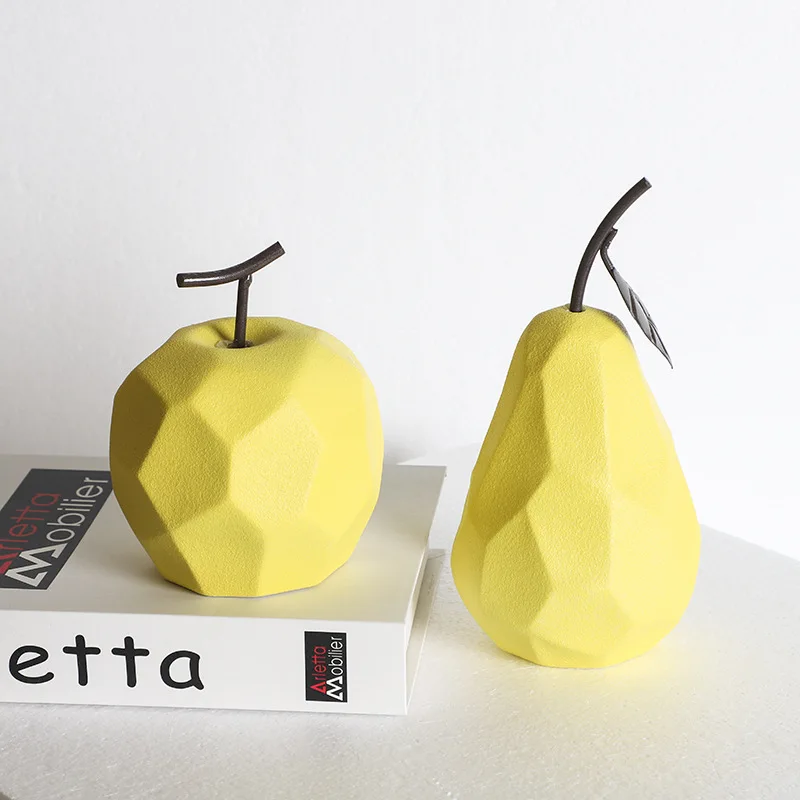Nordic Sculpture Figurines For Interior Office Desk Accessories Home Decor Pear Apple Ceramic Decor Abstract Fruit Ornaments