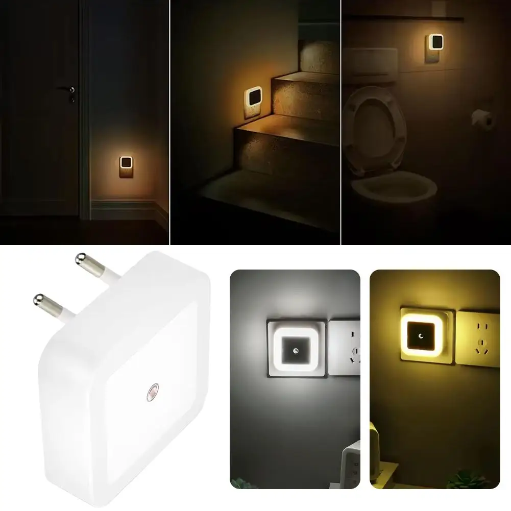Plug in LED Night Light Dusk to Dawn Sensor 3000K Warm White Energy Saving Motion Sensing Wall Lamp Compact Nightlight