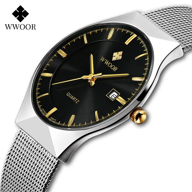 Fashion Top Brand Wwoor Casual Ultra Thin Male Watch Luxury Mesh Steel Business Waterproof Scratch-resistant Men Watch Clock