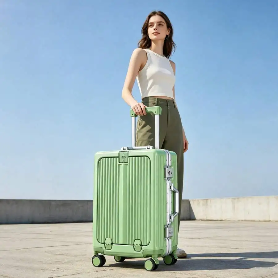 Tidal flash 20/24 Inch Front Opening Aluminum Frame Suitcase, Airline Approved  Luggage,TSA Lock, 360 °     Silent Wheels,Laptop Compartment ,For Business Trip ,School