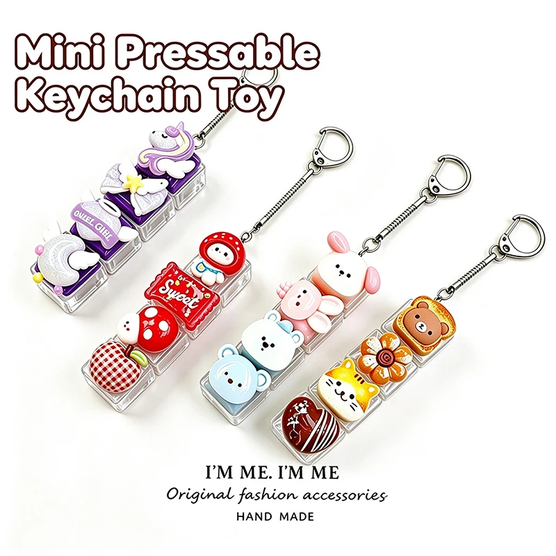 Mini Mechanical Keychain 4 Key Fidget Toy ASMR Click Sound Cartoon Pocket Pendant Anti Anxiety Relief Stress ADHD Autism Gift