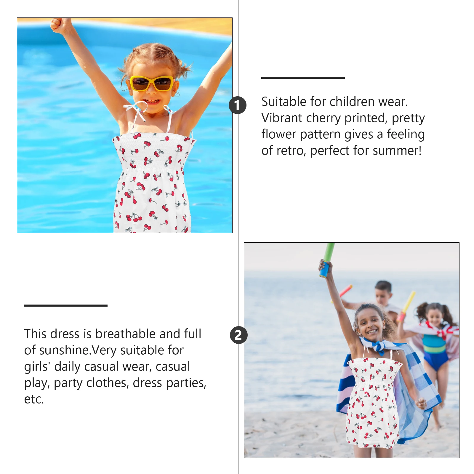 

Dress Summer Beach Sleeveless One piece Printed Cotton Straps Girls Dresses Bright Colors Not Fade Casual Party