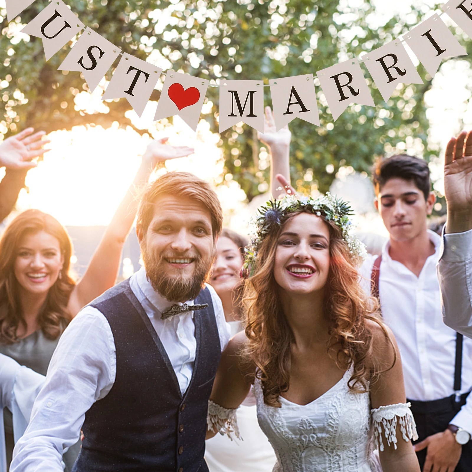 

Wedding Banner Set 12x13.5cm Bridal Decoration Pull Flags Heart Shape Signs Silk Ribbon Wedding Decorations Party Bridal