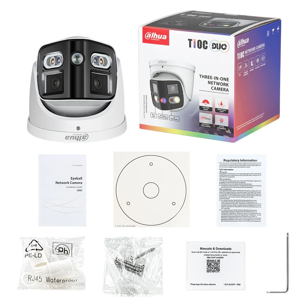 Dahua 12MP Panoramic IP Camera 180° 2x6MP TiOC Duo Splicing WizSense Network Camera Speaker Alarm IPC-PDW31259-A180-AS-PV