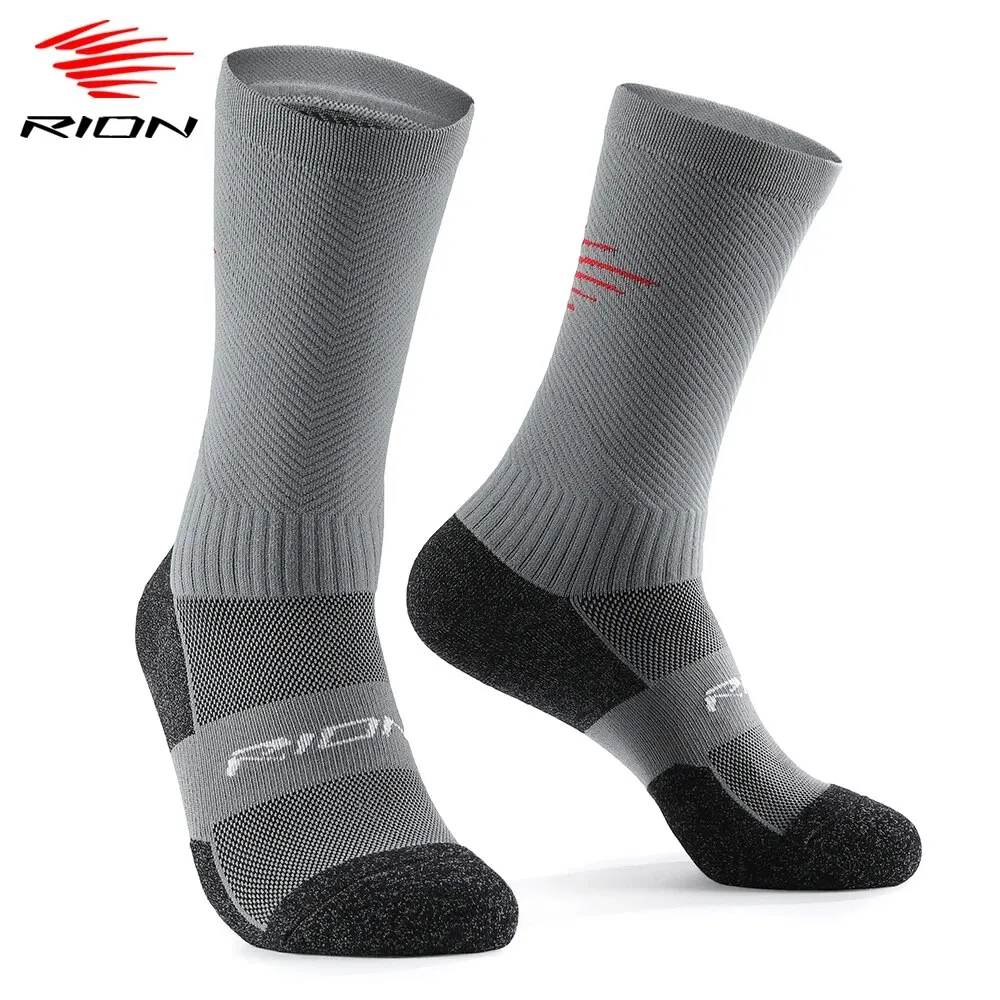 RION Men Cycling Socks MTB Bicycle Mountain Bike Mid Calf Sock Hiking Running Basketball Foot Wear Moisture Wicking Terry