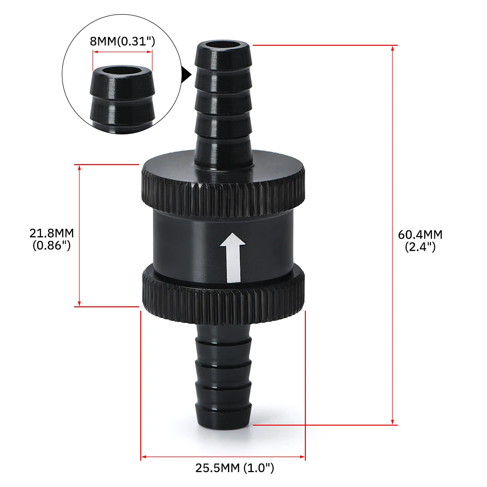 5/16" 8mm Non Return One Way Fuel Check Valve Aluminium Alloy Petrol Diesel PQY-FCV08