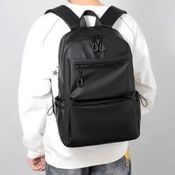 A 14 Inch Men's Backpack Large Capacity Travel Leisure Solid Color Pu Computer Backpack Fashion Men And Women Students Schoolbag