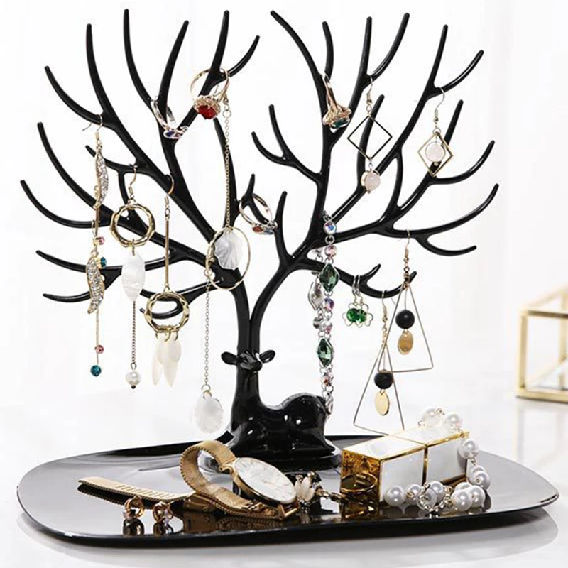 Xmas Antler Jewelry Display Stand Earrings Necklaces Rings Bracelets Tray Tree Jewellry Storage Rack Organizer Make Up Holder