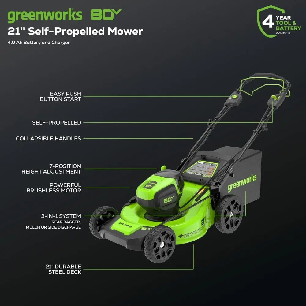 80V 21” Brushless (Self-Propelled) Cordless Electric Lawn Mower + (580 CFM) Axial Leaf Blower (75+ Compatible Tools)