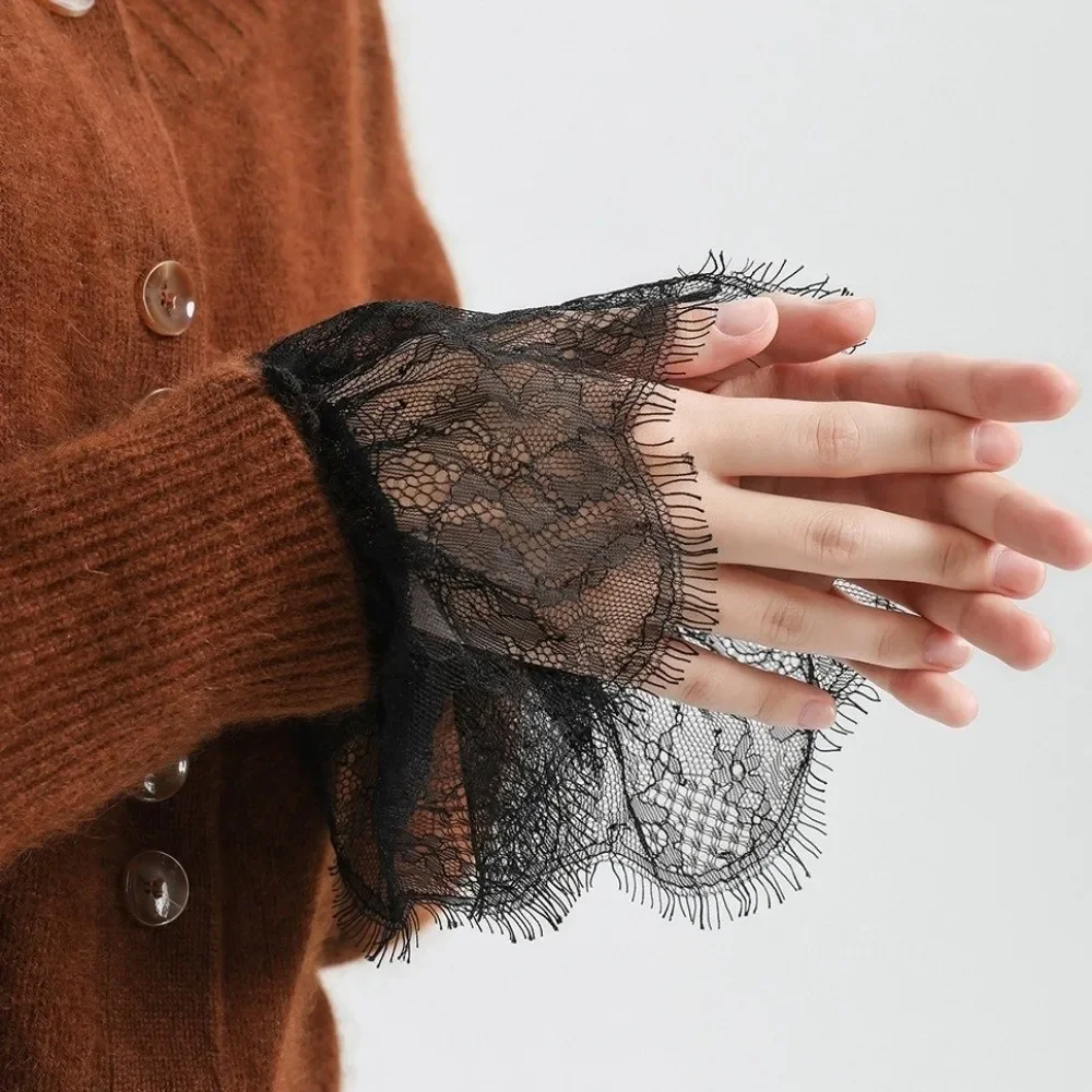 Adjustable Lace Floral Cuffs Pleated Design Stretchable Pleated Fake Sleeves Detachable White Black Wrist Accessories