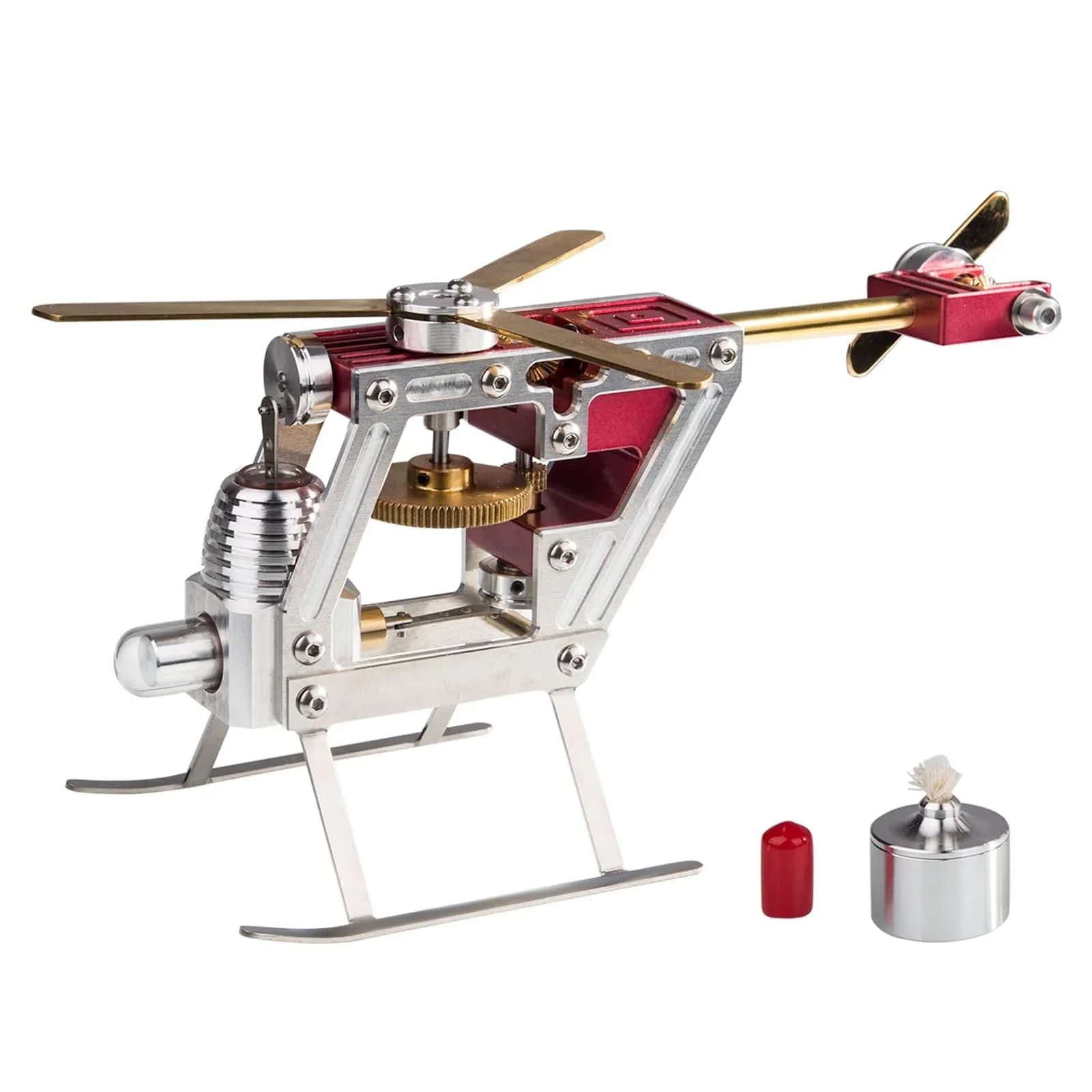 Mini Metal Helicopter Stirling Engine Model Hot Air Powered Stirling Engine Generator Model Building Kit for Men Boys