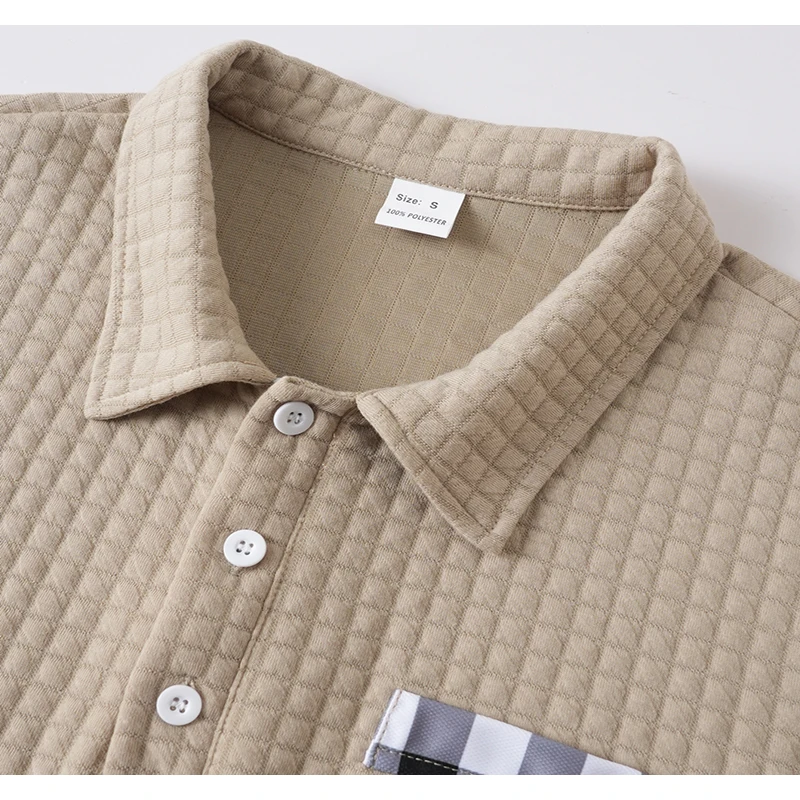 Herren Waffelstrick Langarm-Poloshirt mit Revers und Halbknopfleiste, Regular Fit, Frühling Herbst Business Casual Atmungsaktive Weiche Oberteile – Detail 3