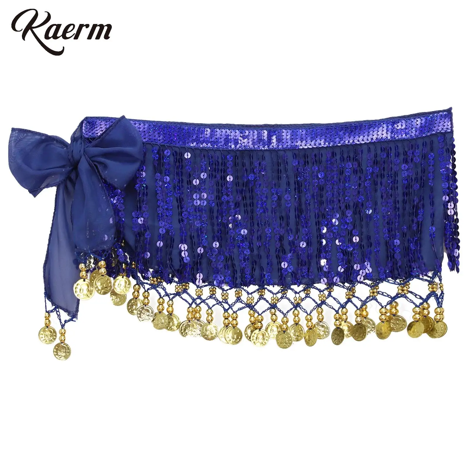 Halloween Belly Dance Hip Scarf Sequin Tassel Beading Metal Sequin Lace-Up Mesh Hip Skirt Cha-Cha Samba Dance Performance Stage