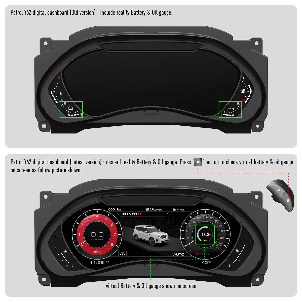 Dashboard Dashboard Digital LCD Cluster for Nissan Patrol Y62 Armada/ Infiniti QX80 QX56 2010-2020 Virtual Speedometer