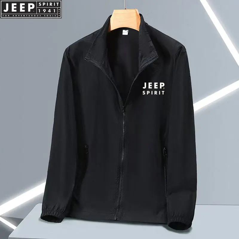 Jeep Spirit summer sun protection jacket, casual windproof zipper jacket, outdoor sports thin breathable stand-up collar skin pr