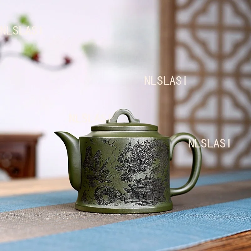 

Чайник из исинской глины 300 мл с резьбой в виде дракона, в китайском стиле, для домашнего использования, большой емкости, для чайной церемонии Кунг-фу